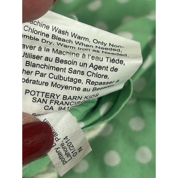 Pottery Barn Kids Twin Duvet Cover Organic Cotton Apple Green White Polka Dot - Picture 5 of 12